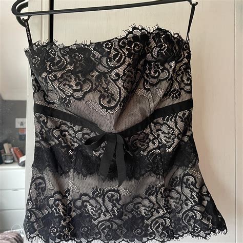 Vintage Style Lace Corset With Nude Underlayer From Depop