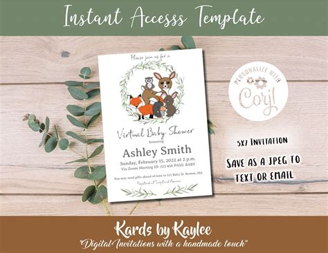 Woodland Virtual Baby Shower Invitations - Baby Shower by Mail Invitation