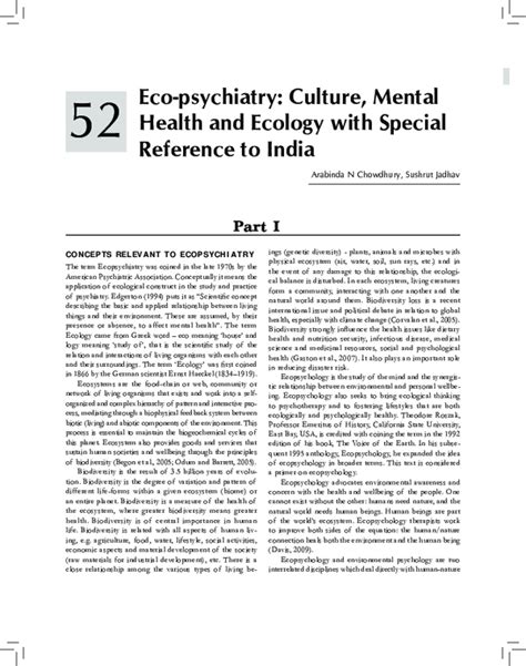 Pdf Ecopsychiatry Culture Mental Health And Ecology With Special