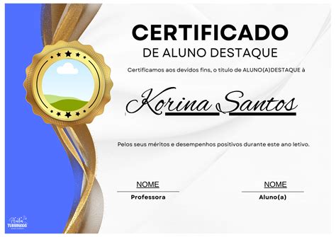 Modelo De Certificado Aluno Destaque Para Editar - Certificado de Aluno Destaque - Loja Aula Turbinada - Transformando a ...