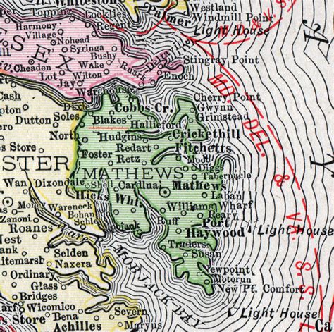 Mathews County Virginia Map 1911 Rand Mcnally Fitchetts Port