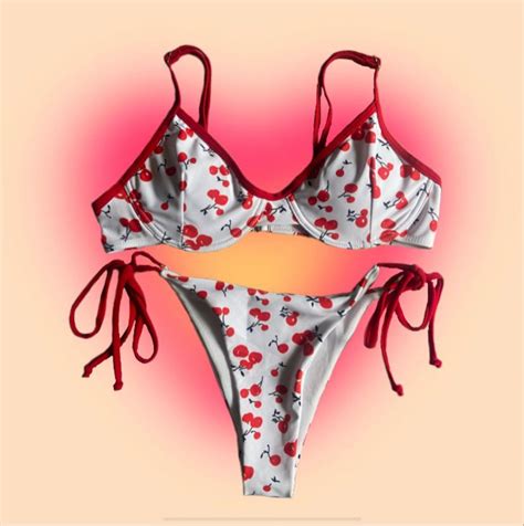 Cherry Tie Bikini Women S Fashion Swimwear Bikinis Swimsuits On Carousell