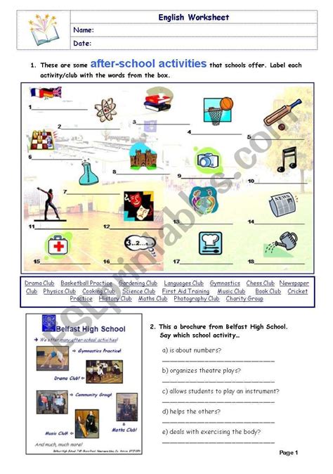 After-school Activities - ESL worksheet by Diana Parracho