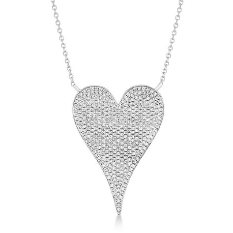 Diamond Modern Elongated Heart Pendant Necklace K White Gold Ct