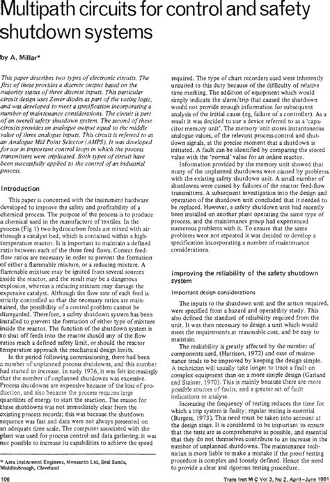 Multipath Circuits For Control And Safety Shutdown Systems A Millar