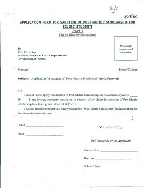 Fillable Online Application Form For Sanction Of Post Matric