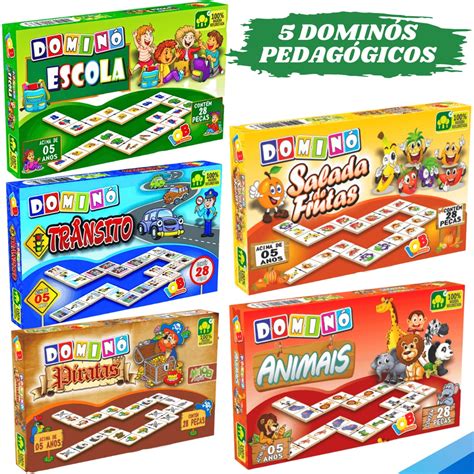 Jogos Didaticos Infantis - Kit 5 Jogos Brinquedos Pedagógicos Educativos Didáticos Infantil Dominó ...