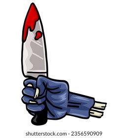 Zombie Hand Holding Knife Bloody Cartoon 库存矢量图免版税2356590909