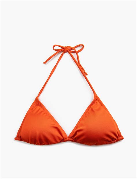 Turuncu Kadın Üçgen Bikini Üstü Boyundan Bağlamalı Kaplı SAK BM Koton