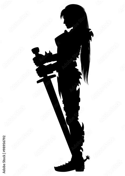 Guardian Knight Woman Silhouette Illustration Girl Warrior Silhouette