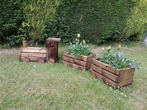 Outdoor Wooden Train Planter With X Carriages Perfect Etsy