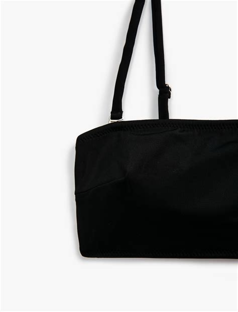 Siyah Kadın Straplez Bikini Üstü Kaplı Çıkarılabilir İnce Askılı 3SAK10003BM Koton