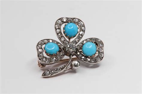 All Jewellery Antique Turquoise Shamrock Brooch