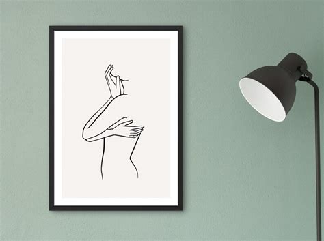 Naked Woman Body Line Drawing Art Print Lady Female Abstract Simple Modern Printable Digital