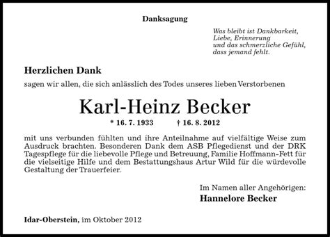 Traueranzeigen Von Karl Heinz Becker Rz Trauerde