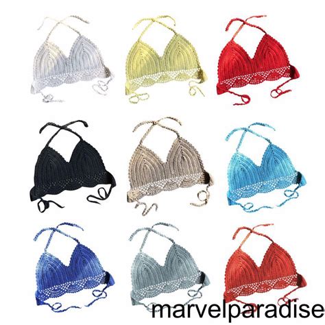 Mapde Women Sexy Bikini Top Backless Crochet Halter Knit Beach Solid Swimming Bra Shopee