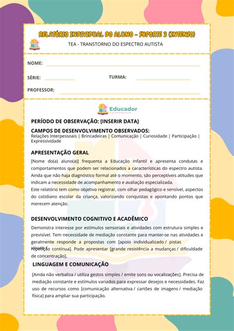 Modelo De Relatório De Crianças Com Autismo - Exemplo de relatório de aluno com autismo: modelos prontos para adaptar ...