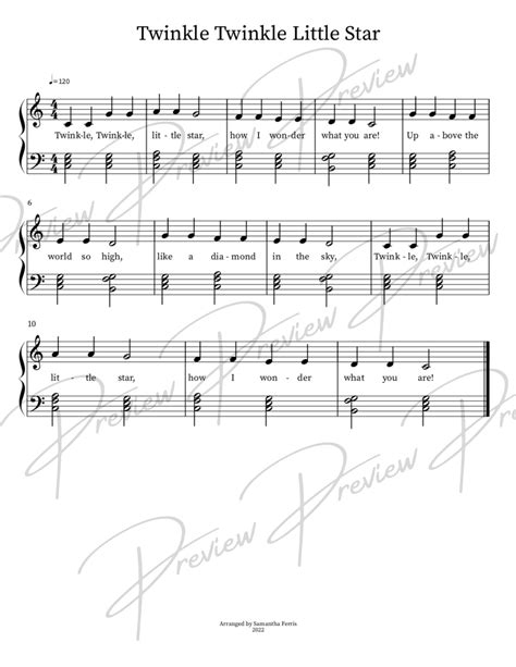 Twinkle Twinkle Little Star Piano Sheet Music Instant Download Etsy