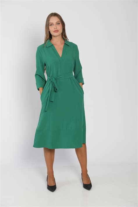 ,modest shirt dress ,modest green dress, knee length dress