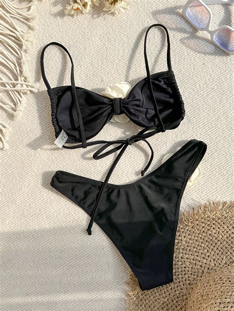 Shein Swim Chicsea D Apliques Amarrar Mai Bikini Shein Brasil
