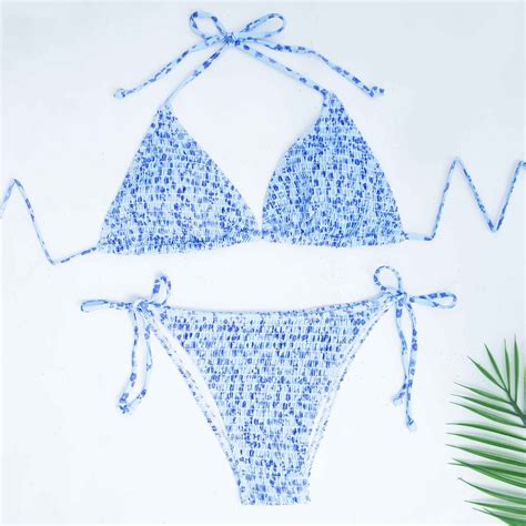 Awdenio Womens Swimsuits Triangle Bikini Set String Swimsuit Print Tie Smocked Ruched Two Piece