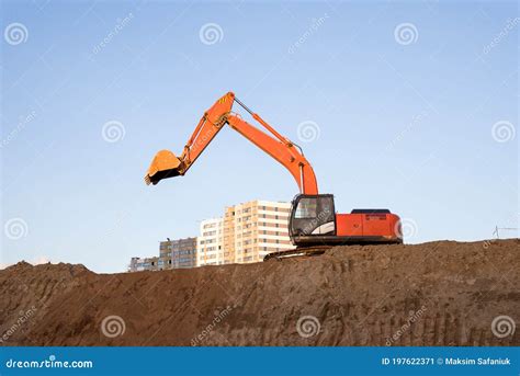 Digging The Pit Foundation A Hole With Excavator Stock Image Image Of