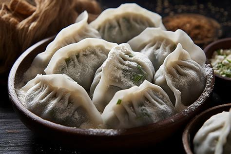 Some Dumplings Are Sitting On A Plate Next To Chopsticks Background