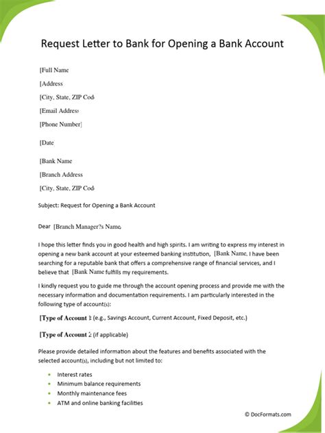 Request Letter To Bank For Opening A Bank Account Pdf