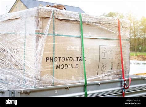 Solar Panel Delivery Box On A Trailer Stock Photo Alamy