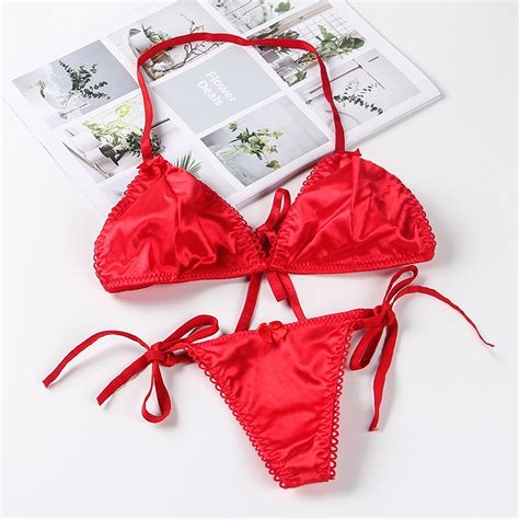 Jual Sexy Lingerie Set Bra Dan Thong Tali Satin Bikini Mini Malam B Shopee Indonesia