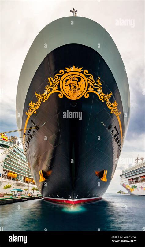 Disney Magic Cruise Ship Docked In Port Of Nassau Bahamas Front View