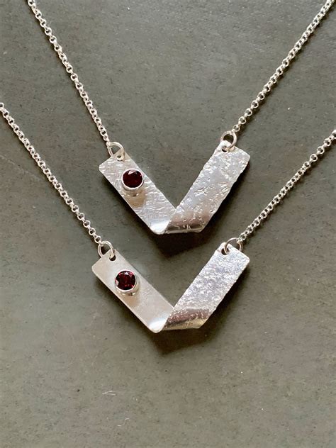 Flying V Faceted Garnet Necklaces In Sterling Silver Etsy Canada