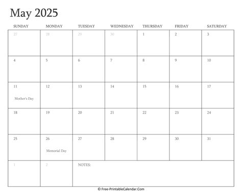 Printable may calendar 2025 with holidays