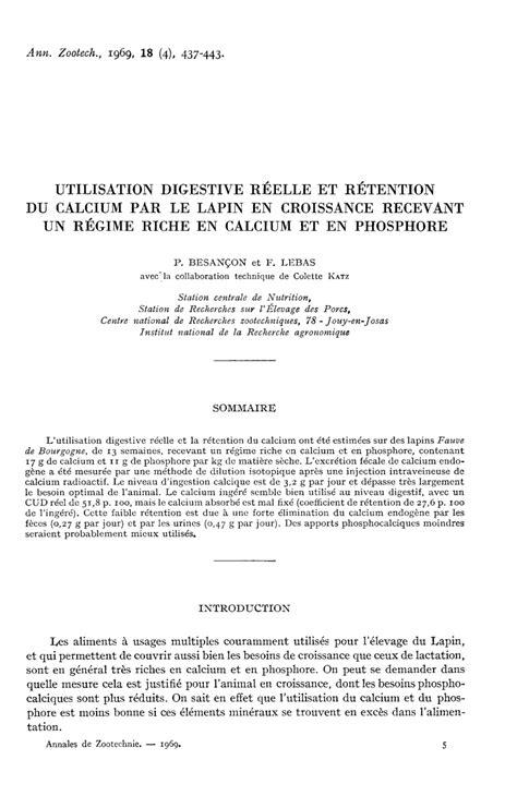 PDF Utilisation digestive réelle et rétention du calcium par le lapin