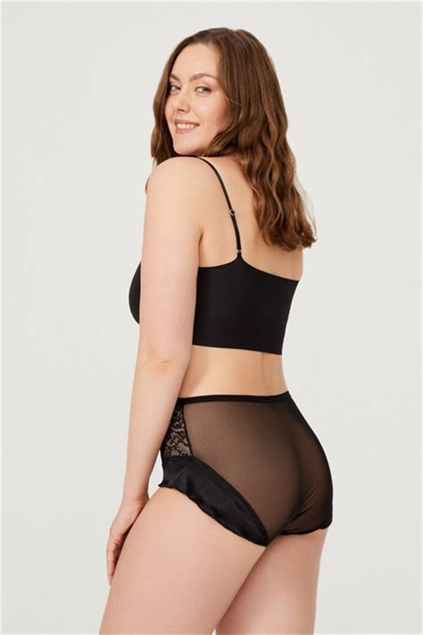 Siyah Önü Dantel Arkası Transparan Büyük Beden Bikini Külot