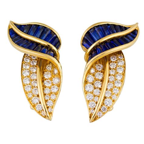 Oscar Heyman Sapphire Diamond And Gold Leaf Earrings Stdibs In