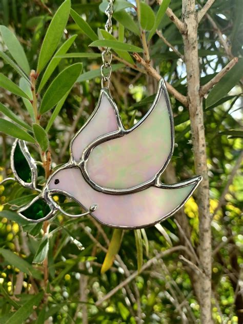 Stained Glass Dove Dove With Olive Branch Christmas T Dove Of Peace Bird Window Decor