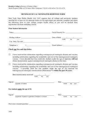 Fillable Online Meningococcal Meningitis Response Form Fax Email Print