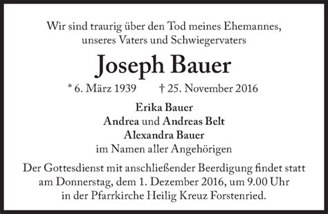 Traueranzeigen Von Joseph Bauer SZ Gedenken De