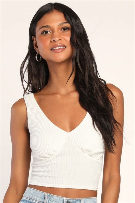 White Textured Top Crinkled Tank Top Cropped Tank Top Lulus