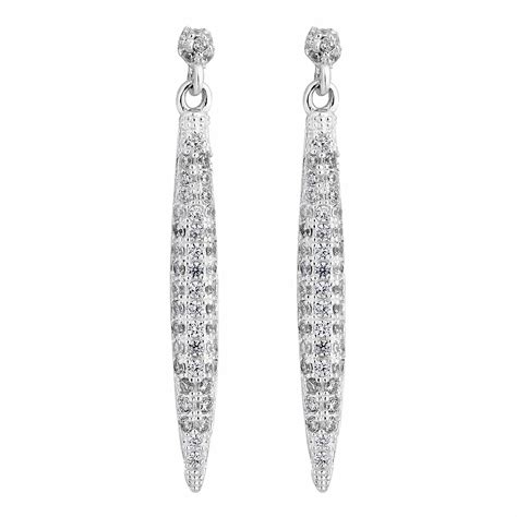 Simply Silver Sterling Silver 925 Cubic Zirconia Pave Sleek Drop Earring Jewellery From Jon