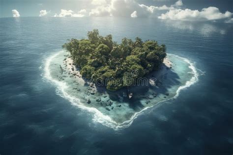 An Aerial View Of A Heart Shaped Island Palm Trees Stock Illustration