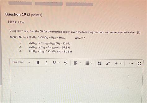 Solved Question 19 (3 ﻿points)Hess' LawUsing Hess' Law, find | Chegg.com