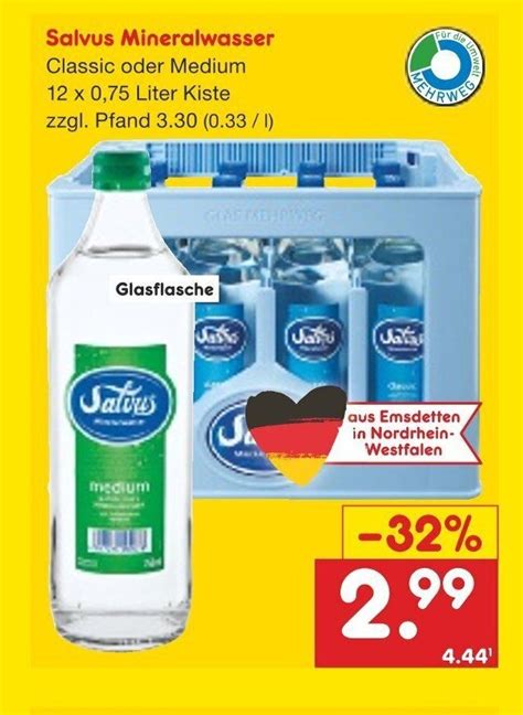 Salvus Mineralwasser 12 750ml Angebot bei Netto Getränke Discount