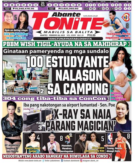 Tonite Front Page Balita Ngayong Pebrero 28 2023 Abante Tonite