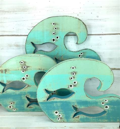 Wooden Wave Panel With Fish Cutouts One Wood Wave And School Of Etsy