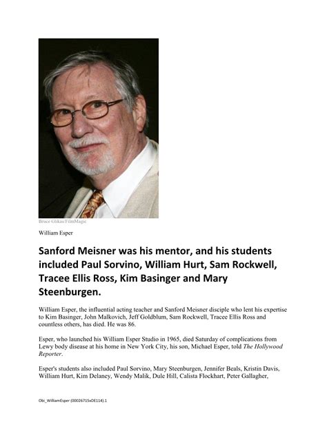 Sanford Meisner Was His Mentor, and His Students Included Paul Sorvino, William Hurt, Sam ...