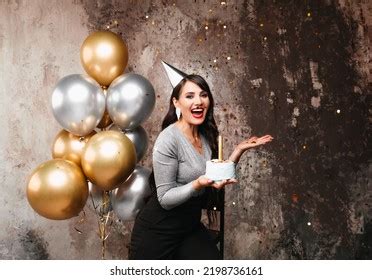 Happy Birthday Sexy Brunette Posing Balloons Stock Photo Shutterstock
