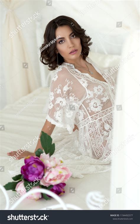 Beautiful Sexy Brunette Girl White Negligee Stock Photo 1194492577 Shutterstock