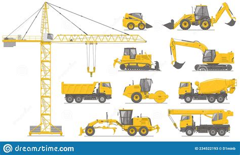 黄色工程车辆大矢量集 向量例证 插画 包括有 收集 后勤 履带牵引装置 挖掘者 设备 铲车 234522193